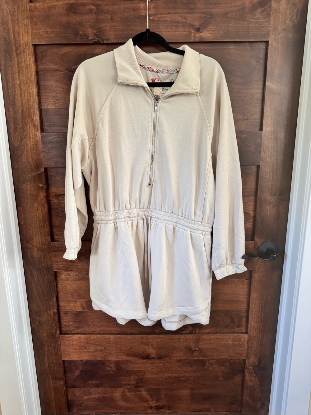 Umgee Cream Pullover Romper Jumpsuit with Half-Zip